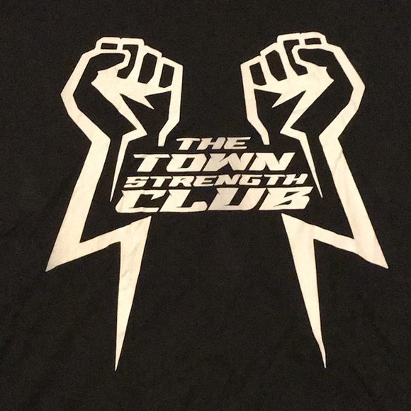 Bella Canvas Other - Town Strength Club black workout t-shirt back message “We Just Working the Town”